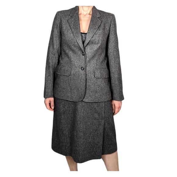 Vintage Evan Picone Two Piece Wool Skirt Suit Gray Vintage Size 8 Modern Size 0 - Picture 3 of 14